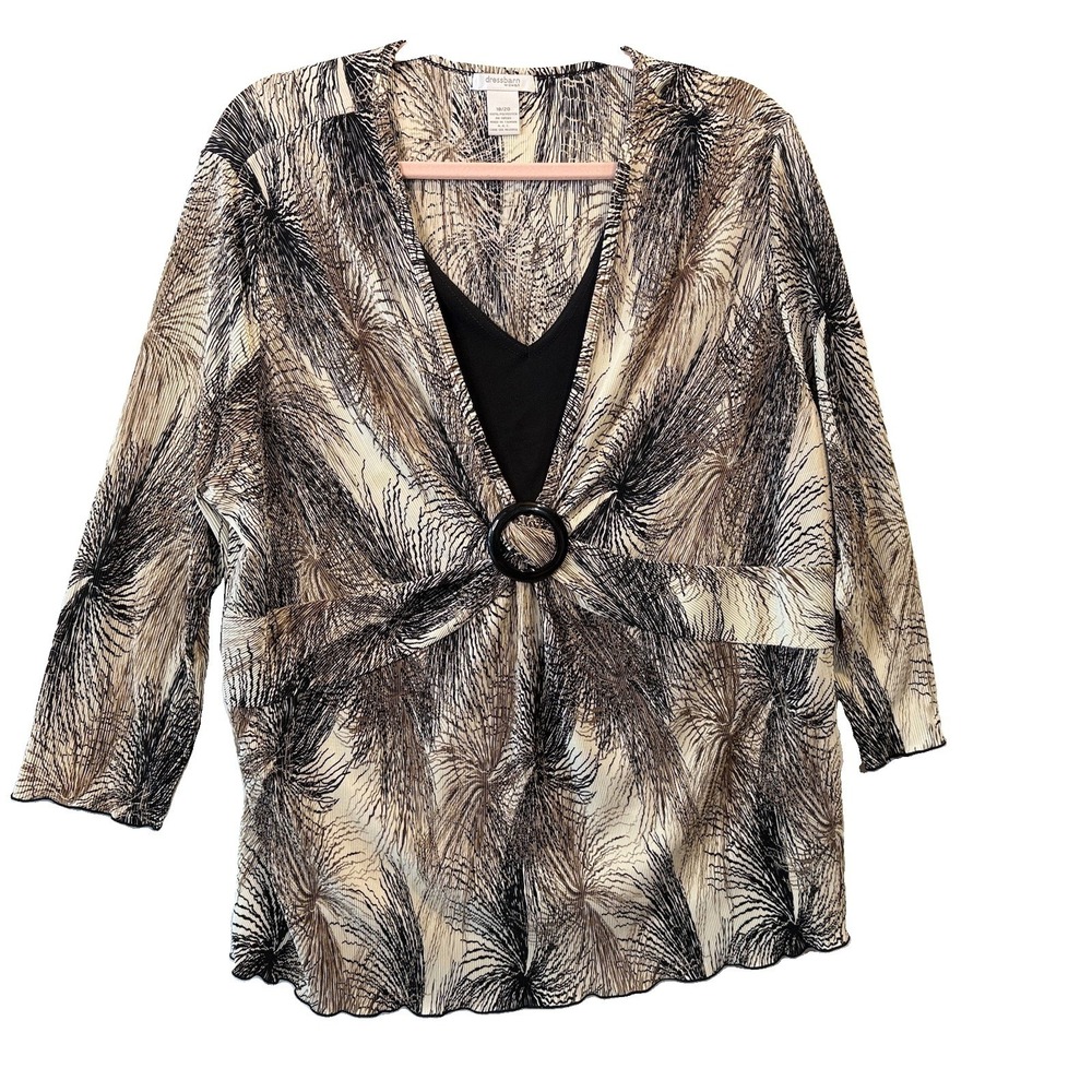 DressBarn Y2K Women's Plus 18/20 Black Gold Crinkle Top Asymmetrical Stretch - Picture 2 of 9